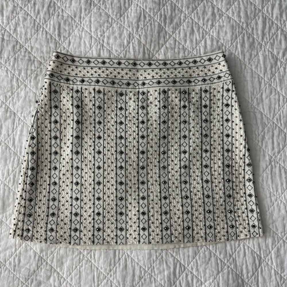 Club Monaco Black and White Beaded Mini Skirt